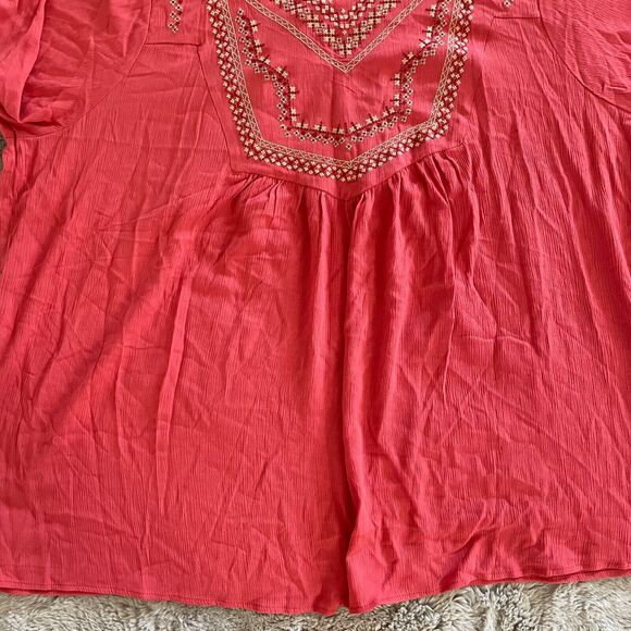 Torrid Women's Coral Boho Embroidered Ruffle‎ Trim Blouse Size 2X Relaxed Career - Picture 8 of 15